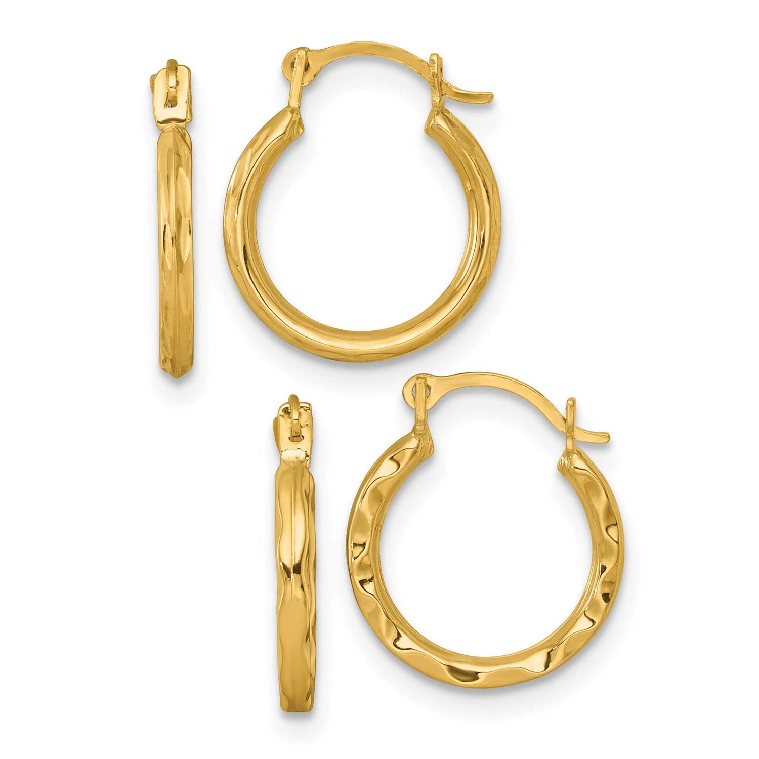 Diamond-cut and Textured Set of Two Pairs Hoop Earrings 10k Gold, MPN: 10ER391SET, UPC: