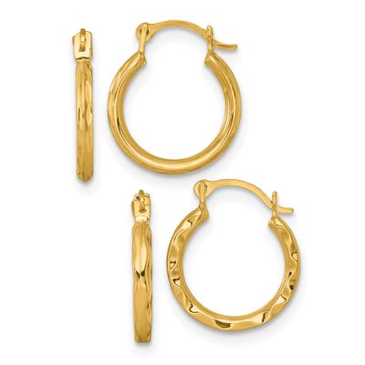 Diamond-cut and Textured Set of Two Pairs Hoop Earrings 10k Gold, MPN: 10ER391SET, UPC: