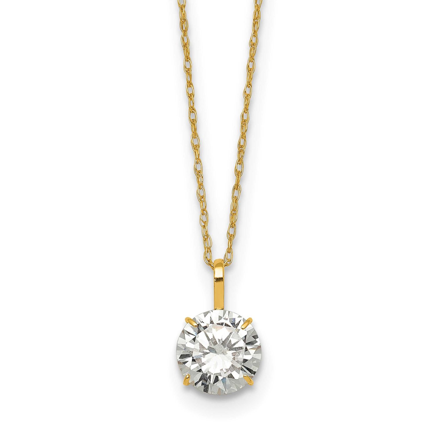 7mm CZ Stud 18 Inch Necklace 14k Gold Polished, MPN: SF3298-18, UPC: