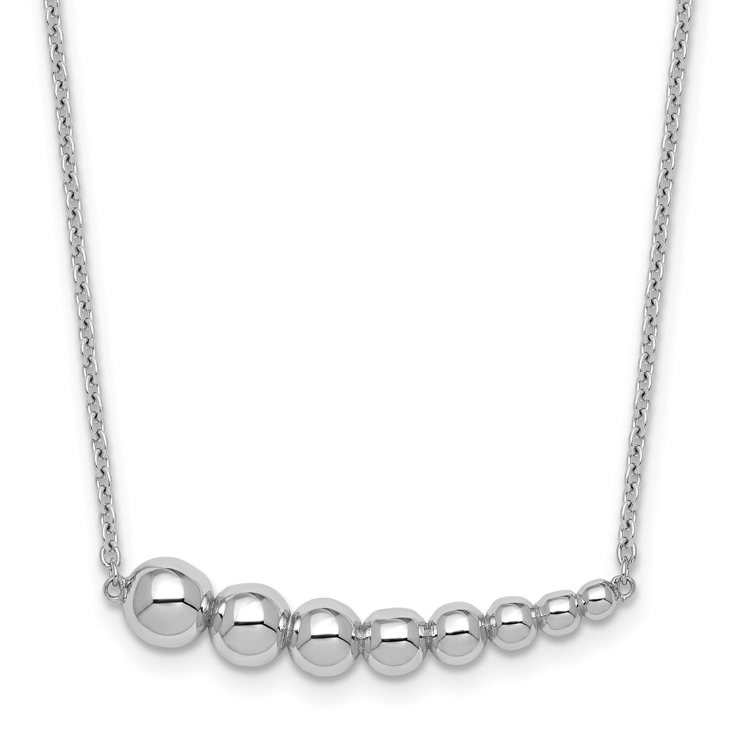 Graduated Beaded with 1.5 Inch Extender Necklace Sterling Silver Rhodium-Plated, MPN: QG6949-16, UP…