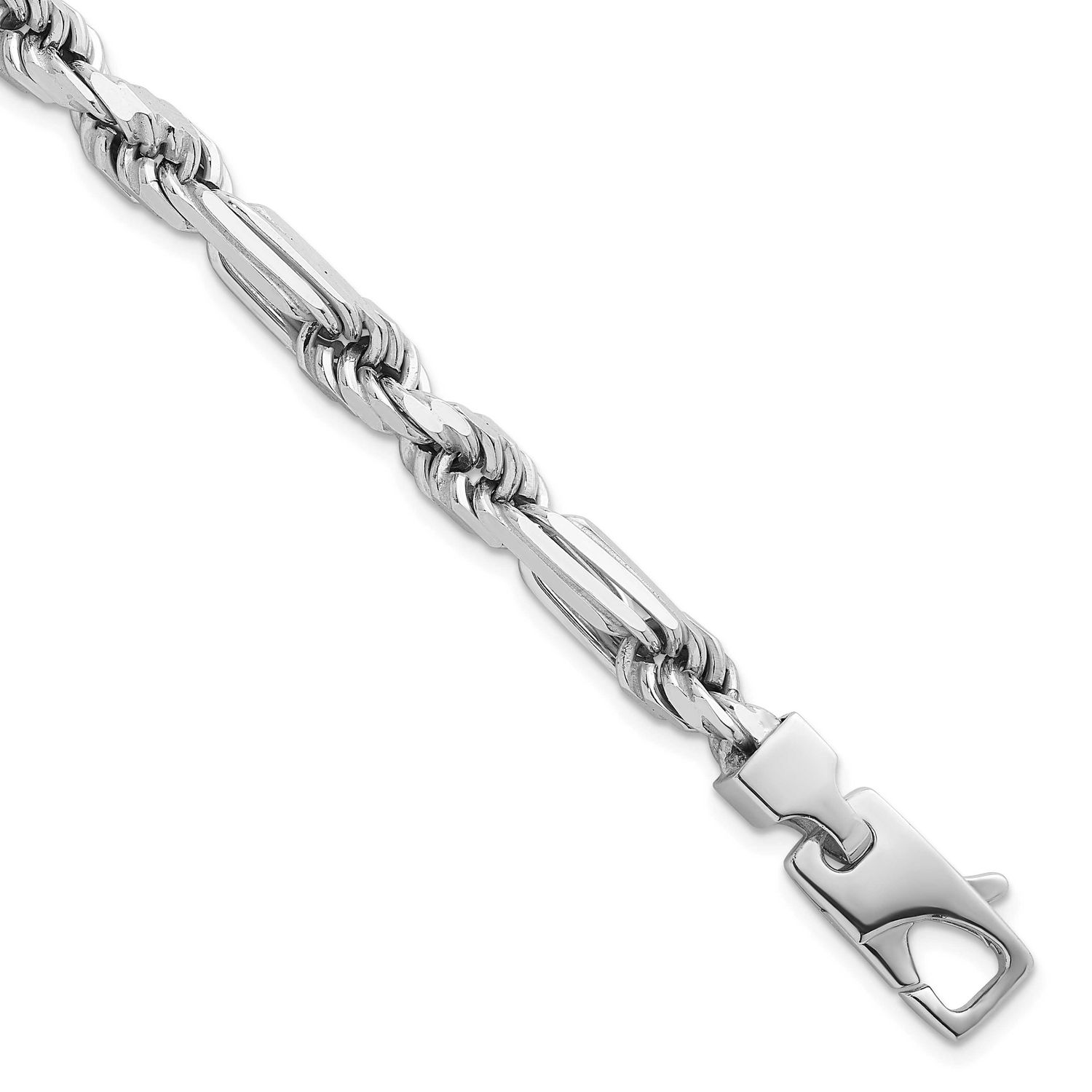 Polished Figaro Rope 7mm 8 Inch Bracelet Sterling Silver Rhodium-Plated, MPN: QG6931-8, UPC: