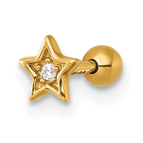 18 Gauge Polished CZ Star Labret Stud 14k Gold, MPN: BD312, UPC: