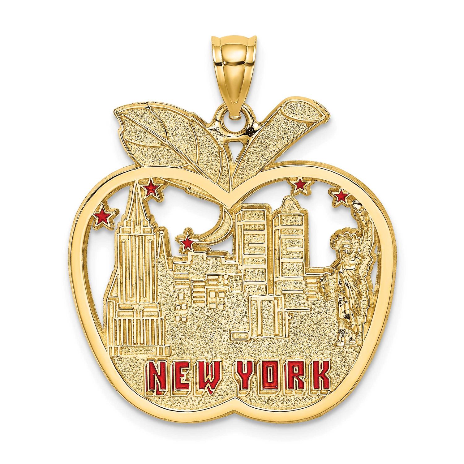 Red Enamel New York Apple with Ny Skyline Charm 14k Gold, MPN: K6695, UPC: 637218107940