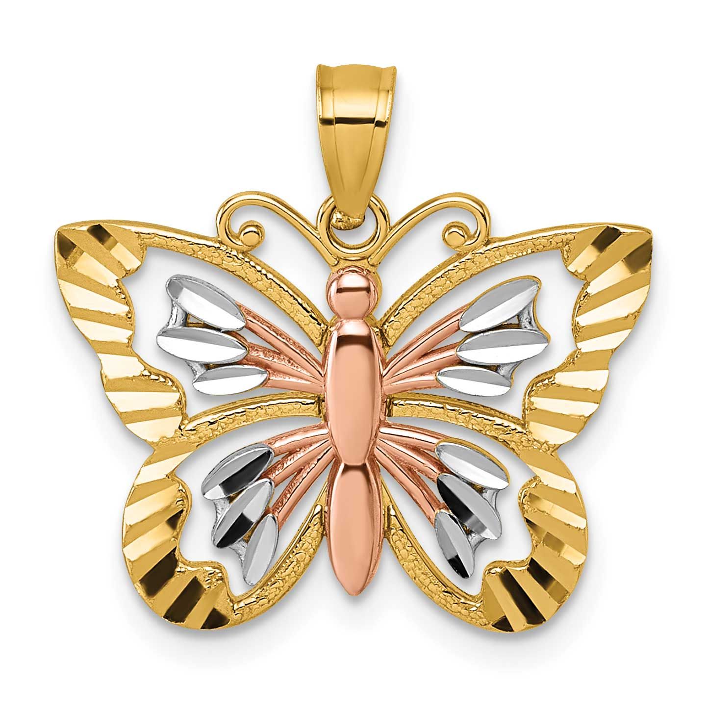 White Rhodium Diamond-cut Polished Butterfly Pendant 14k Two Tone Gold, MPN: K10027, UPC: