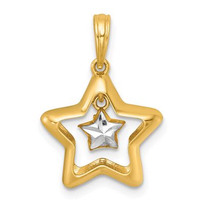 Star In Star Dangle Charm 14k Gold with Rhodium Polished, MPN: K10036, UPC: