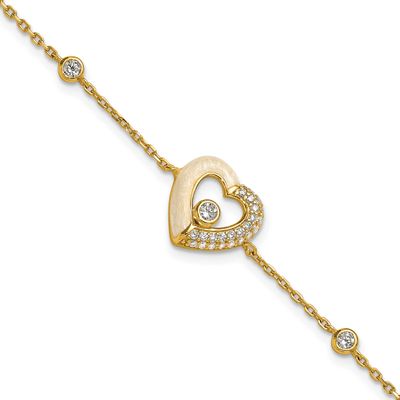 CZ Enamel Heart 7In. with .5 Inch Extension Bracelet Sterling Silver Gold-Tone, MPN: QG6957GP-7, UP…