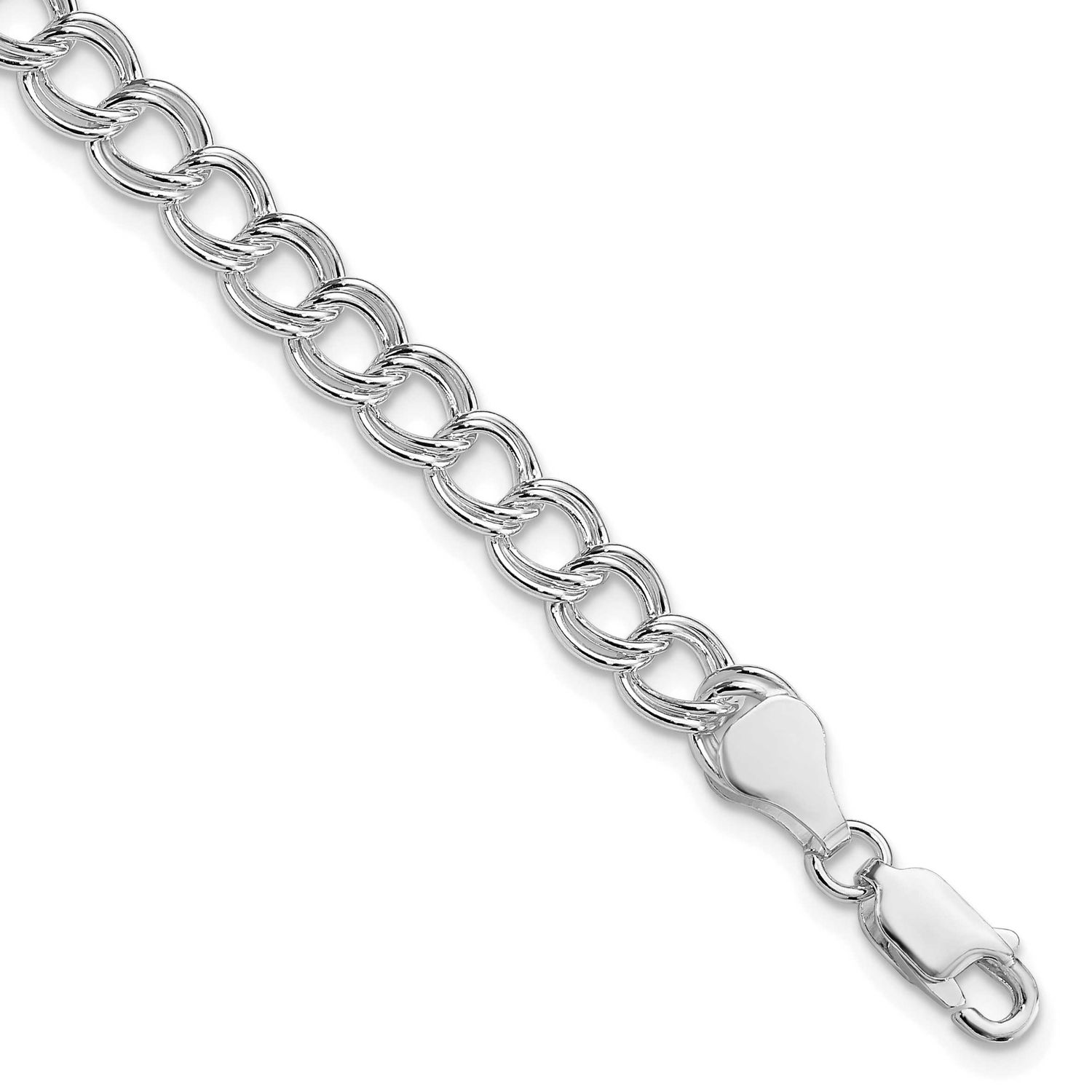 6mm Solid Double Link Charm Bracelet Sterling Silver Rhodium-Plated, MPN: QG128R-8, UPC: