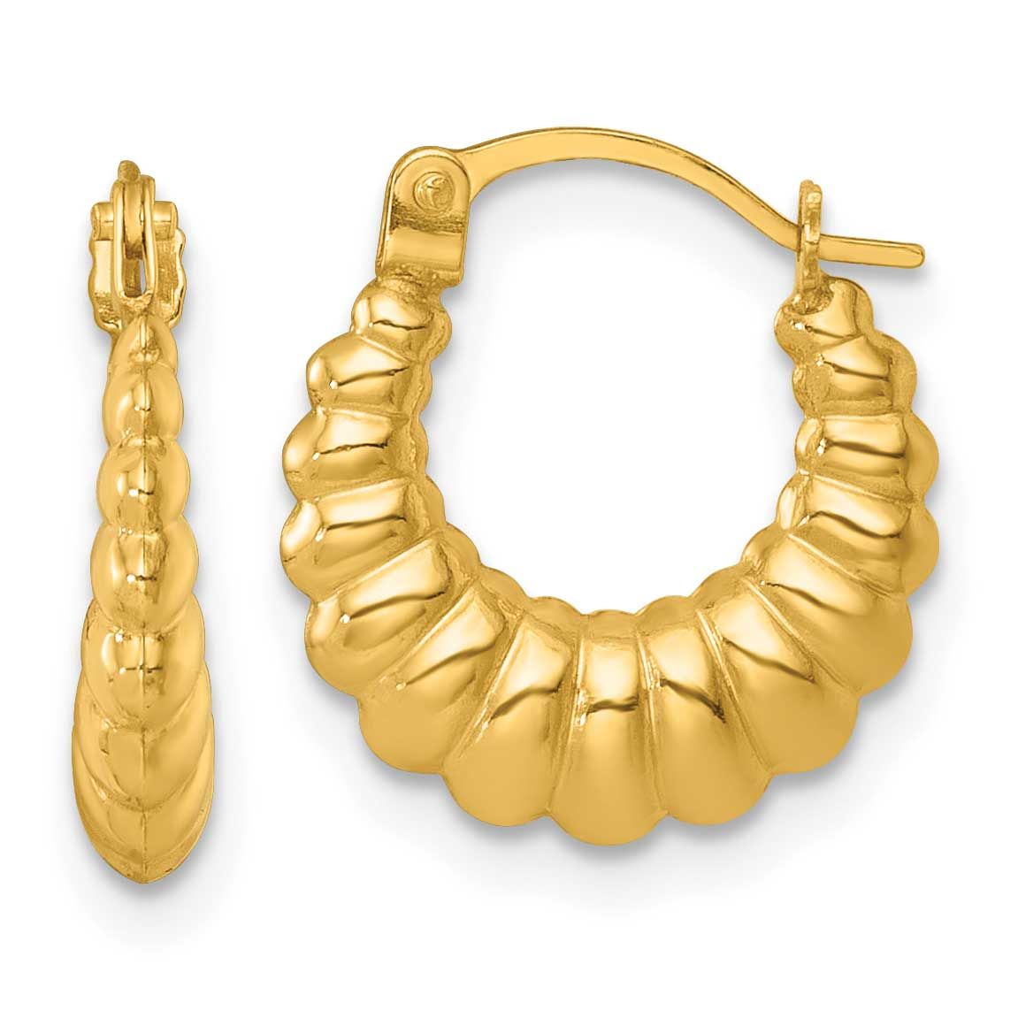 Grooved Scalloped Hoop Earrings 14k Gold Polished, MPN: TF2457, UPC: