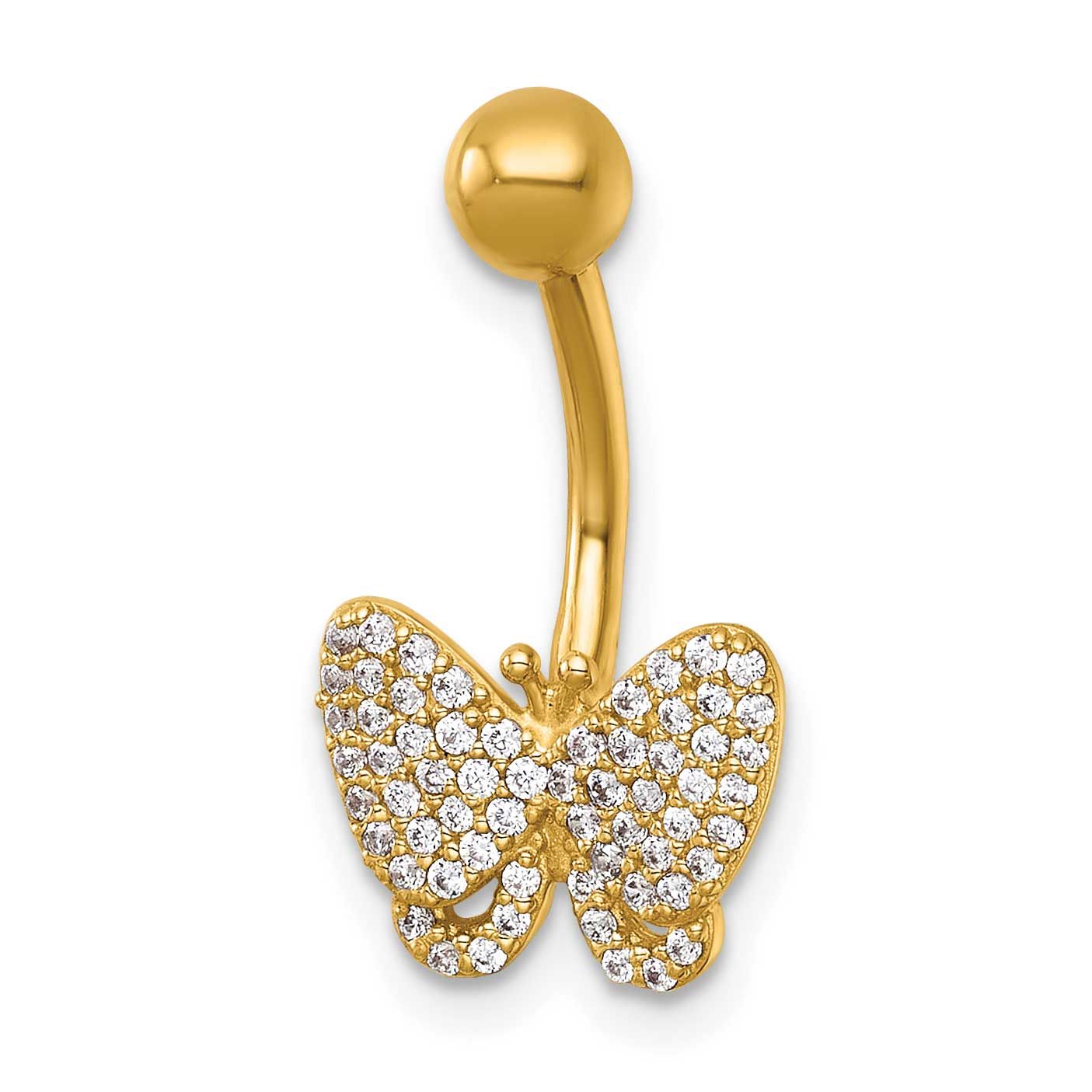 14 Gauge Polished Pave CZ Butterfly Navel Ring 14k Gold, MPN: BD333, UPC: