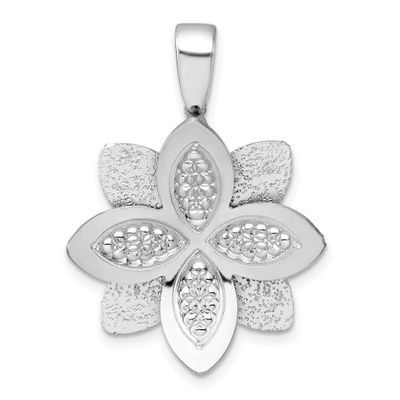 Polished Textured Flower Pendant Sterling Silver Rhodium-Plated, MPN: QG6974P, UPC: