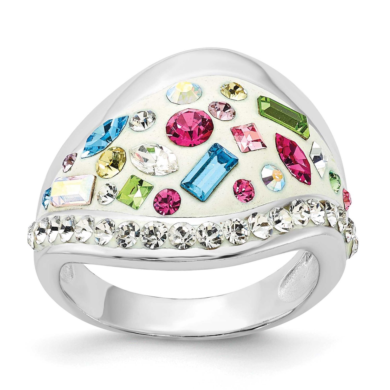 Stellux Multi-Color Crystal White Ring Sterling Silver, MPN: QR4182, UPC: 883957050874