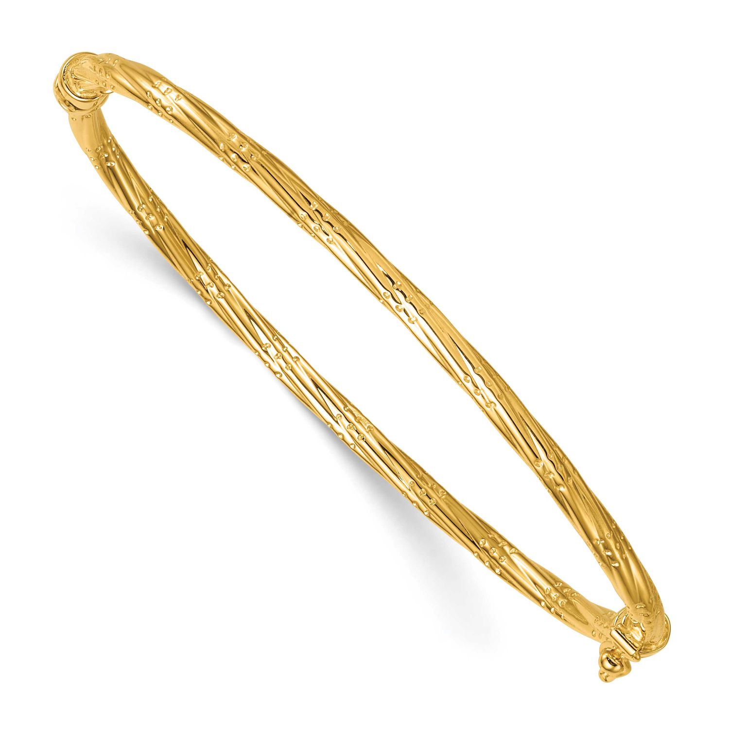 Textured Twisted Hinged Bangle 14k Gold Polished, MPN: DB743, UPC: