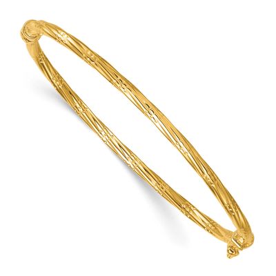 Textured Twisted Hinged Bangle 14k Gold Polished, MPN: DB743, UPC: