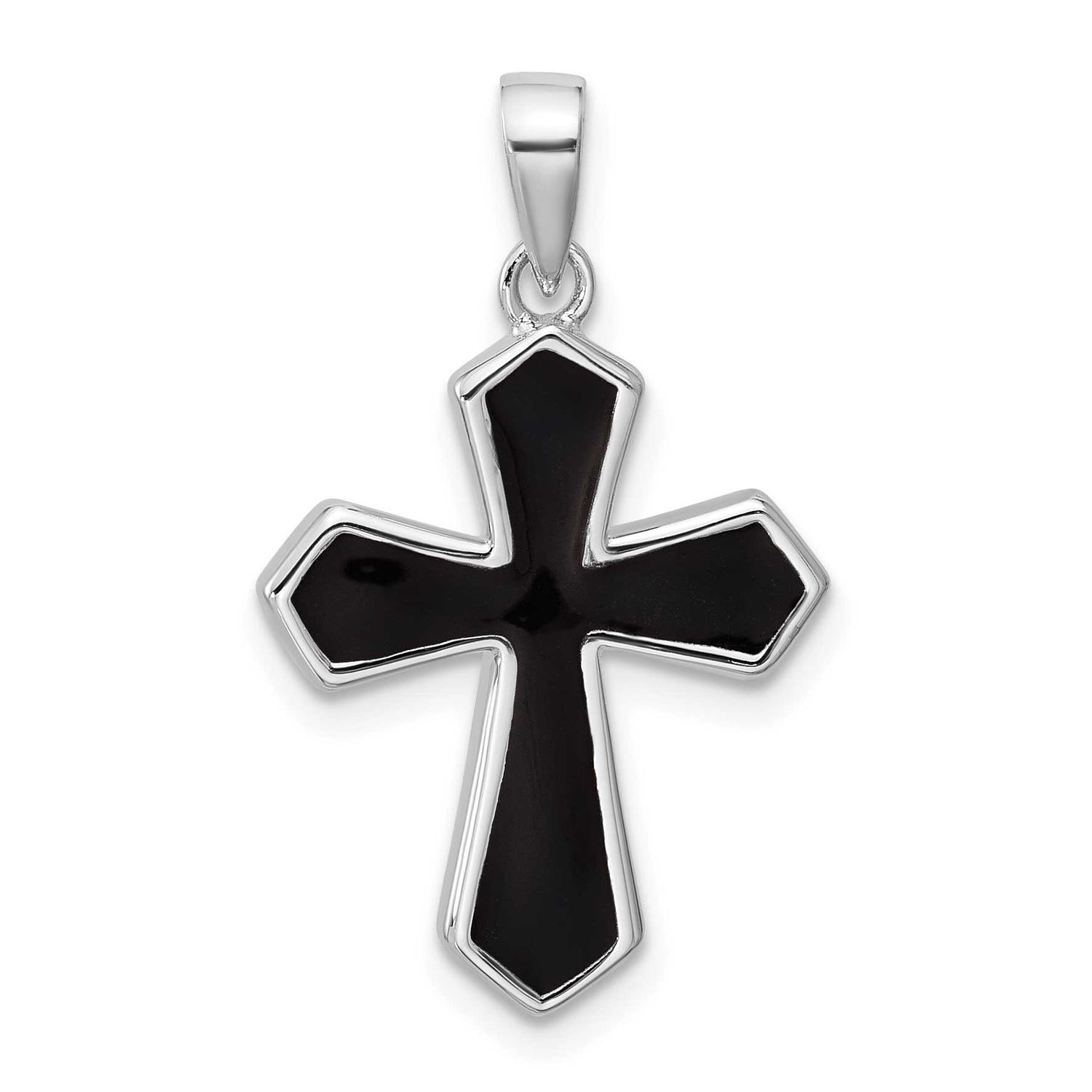 Black Enamel Cross Pendant Sterling Silver Rhodium-Plated, MPN: QC11613, UPC: