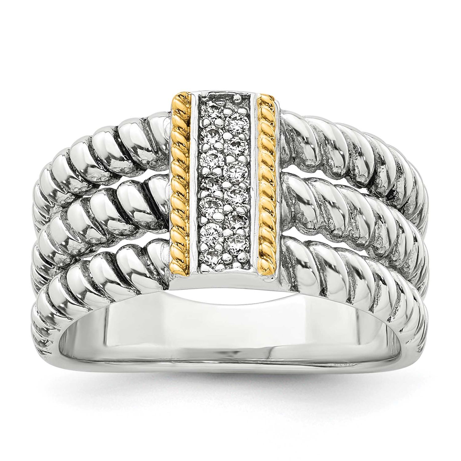 14k Accent Antiqued Polished CZ Triple Twisted Ring Sterling Silver, MPN: QR7732, UPC: