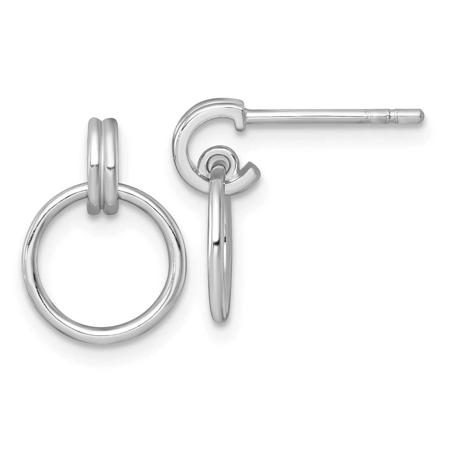 Polished Circle Post Dangle Earrings Sterling Silver Rhodium-Plated, MPN: QE18003, UPC: