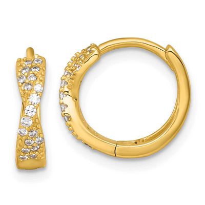 CZ Hinged Round Hoop Earrings Sterling Silver Gold-Tone Polished, MPN: QE18122GP, UPC: