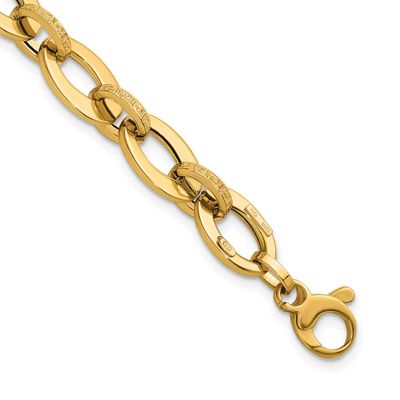 Textured Greek Key 7.75 Inch Fancy Link Bracelet 14k Gold Polished, MPN: SF3140-7.75, UPC: