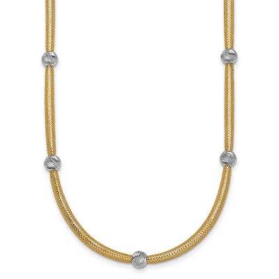 Rhodium Diamond-cut Bead Flexible Mesh Cable Necklace 14k Gold Polished, MPN: SF2684-18, UPC: