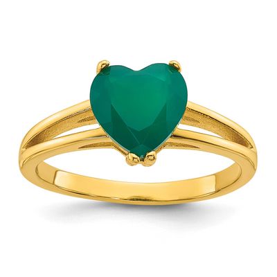 Green Chalcedony Heart Ring Sterling Silver Gold-Tone, MPN: QG7191R-7, UPC: