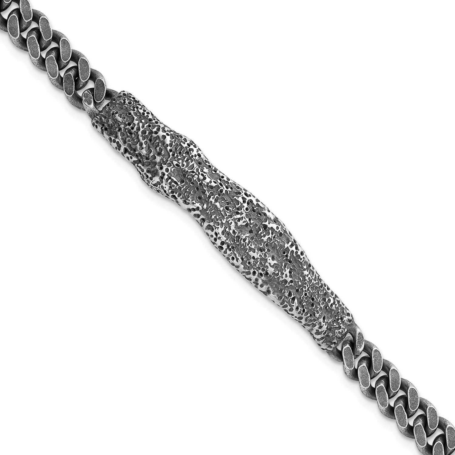 Antiqued/Hammered 8 Inch Men&#39;s Bracelet Sterling Silver Rhodium-Plated, MPN: QG6783-8, UPC: