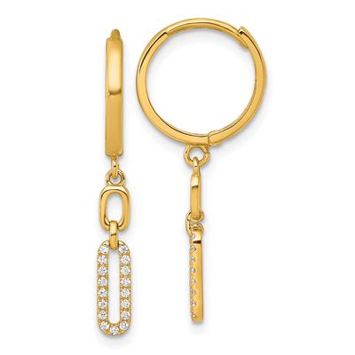 Fancy CZ Link Dangle Hinged Round Hoop Earrings 14k Gold Polished, MPN: YE2276, UPC: