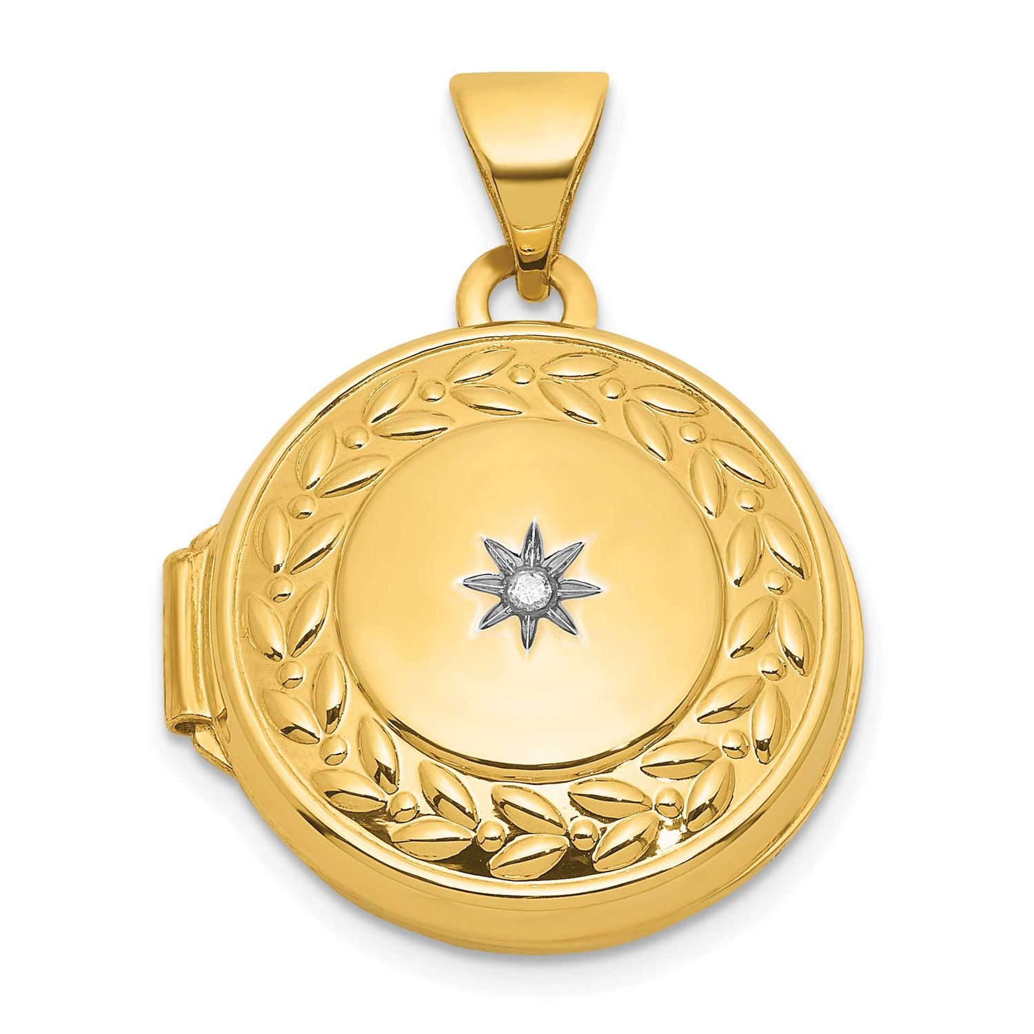 Diamond 16mm Round Locket 14k Gold Polished, MPN: XL886, UPC: