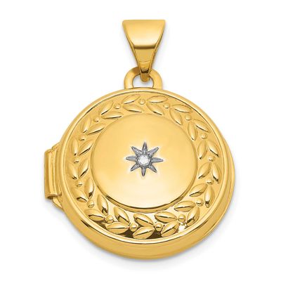 Diamond 16mm Round Locket 14k Gold Polished, MPN: XL886, UPC:
