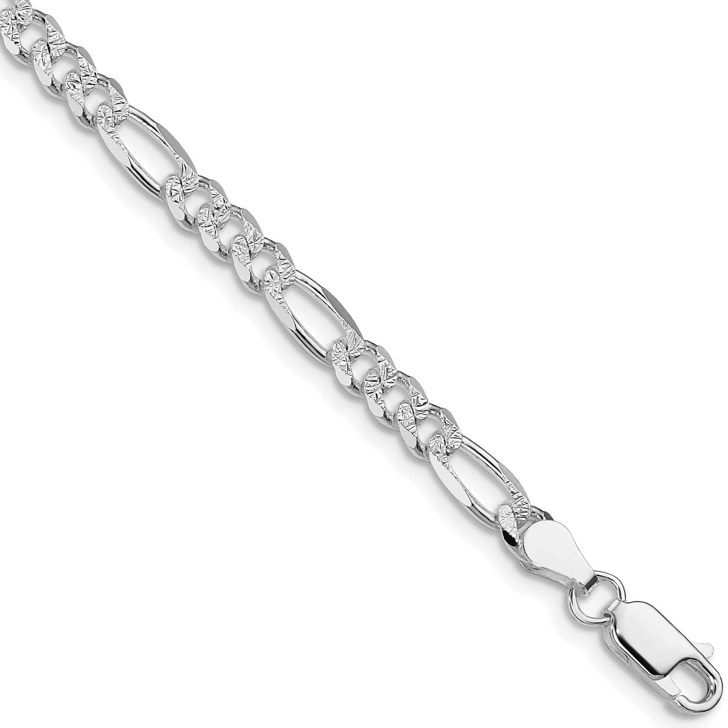 4.3mm Pavc Flat Figaro Chain 8 Inch Sterling Silver Rhodium-Plated, MPN: QFF120R-8, UPC: