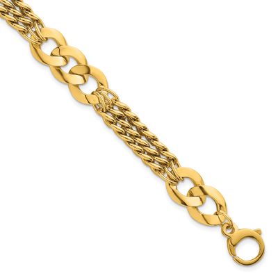 Triple Strand Fancy Curb Link Bracelet 14k Gold Polished, MPN: SF3173-7.25, UPC: