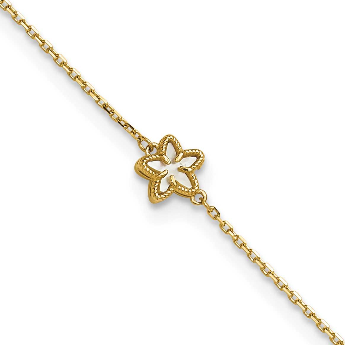 Mother of Pearl Flower 9 Inch Plus 1 Inch Extender Anklet 14k Gold Polished, MPN: ANK360-9, UPC: