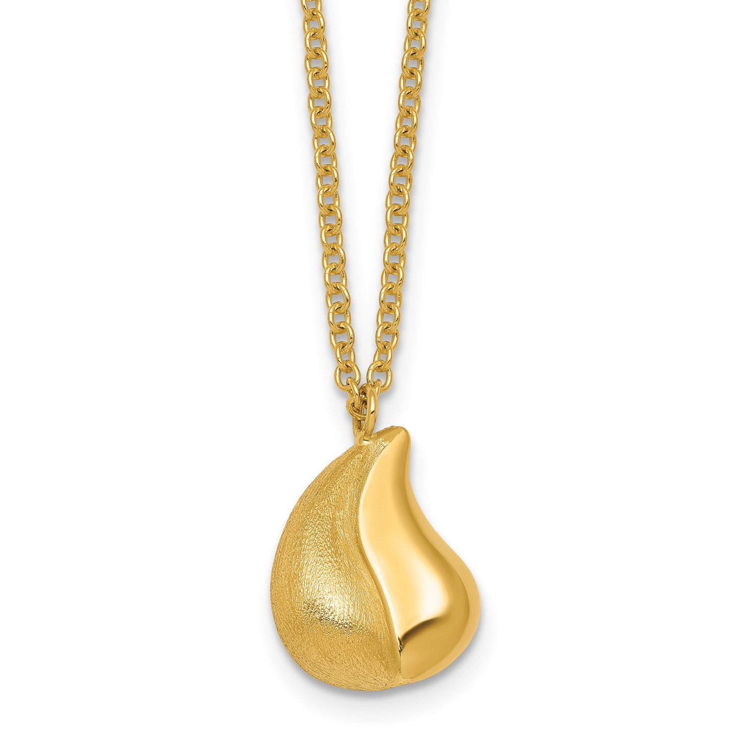 Brushed Curved Teardrop with 2 Inch Extension Necklace 14k Gold Polished, MPN: SF3288-16, UPC: