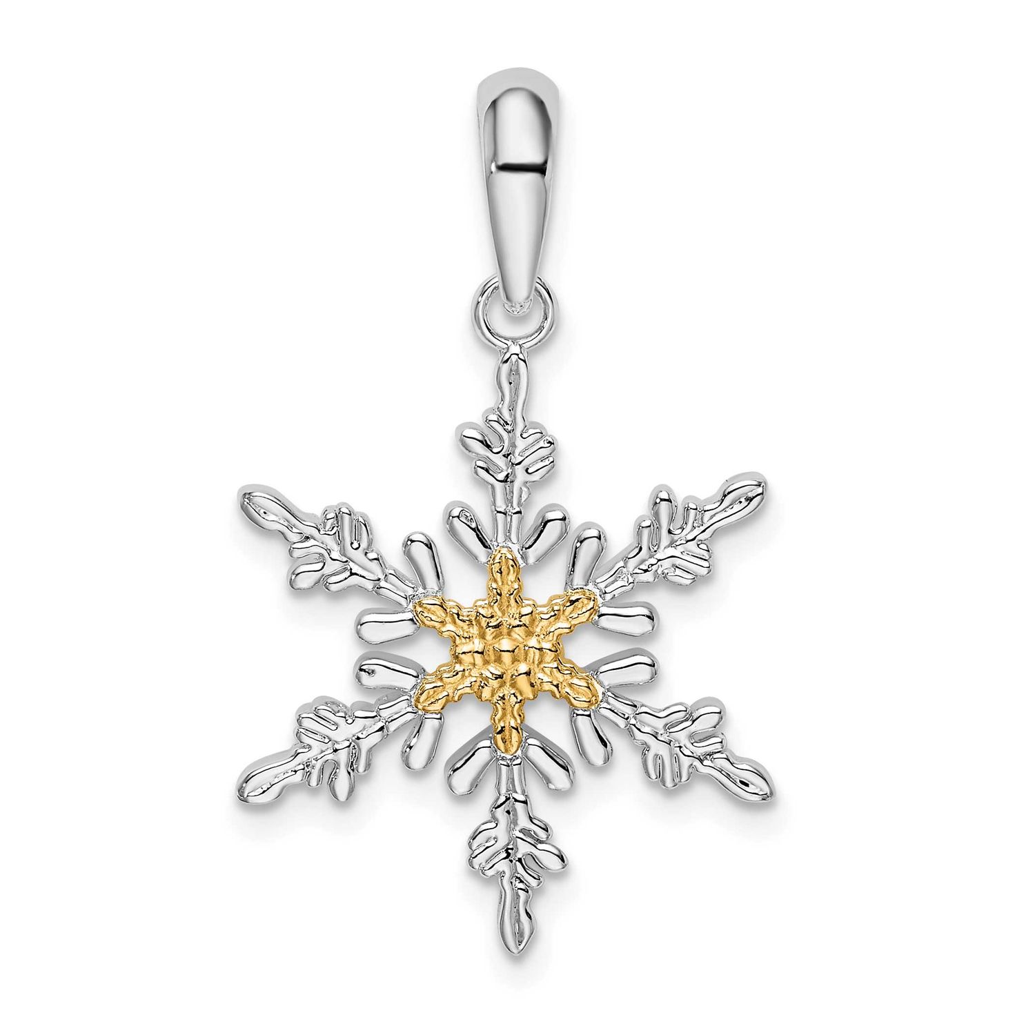 De-Ani Lacey Snowflake with 14k Center Pendant Sterling Silver Rhodium-Plated, MPN: QC10890G, UPC: …