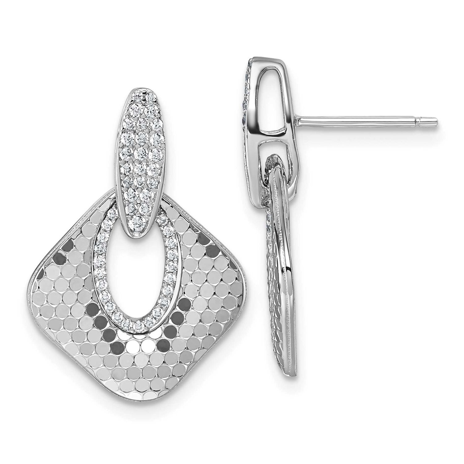 CZ Textured Dangle Post Earrings Sterling Silver Rhodium-Plated, MPN: QG7144E, UPC: