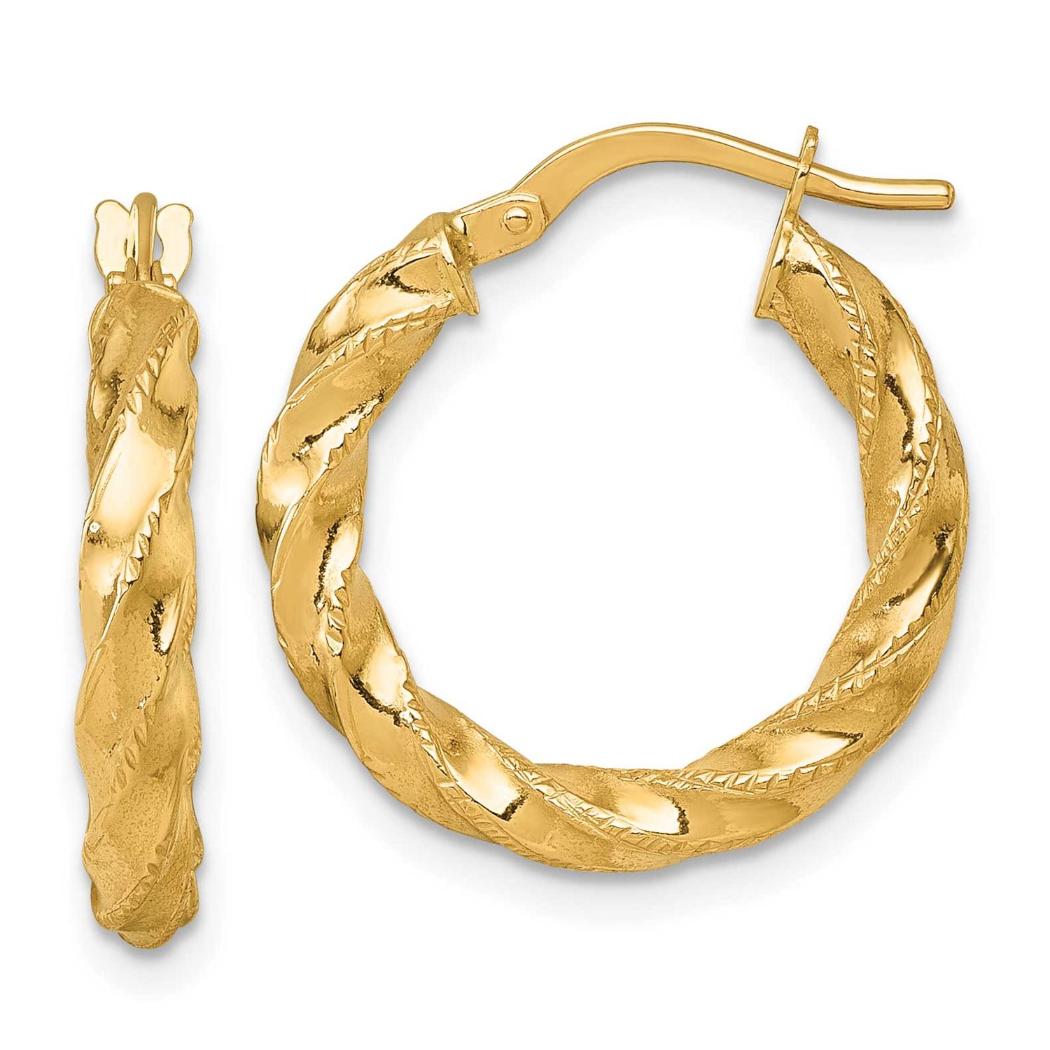 Diamond-Cut Twist Hoop Earrings 14k Gold Polished, MPN: TF2422, UPC: