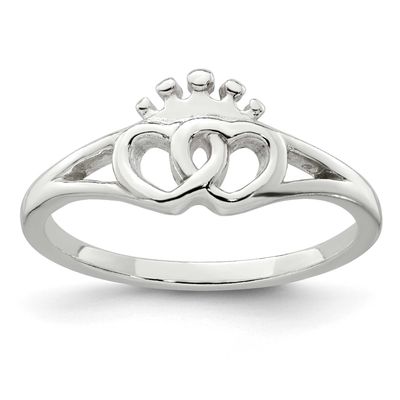 Interlocking Hearts with Crown Ring Sterling Silver Polished, MPN: QR7683, UPC: