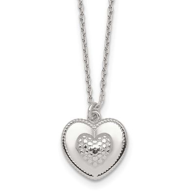 Textured Heart with 2 Inch Extension Necklace Sterling Silver Polished, MPN: QG7050-16, UPC: