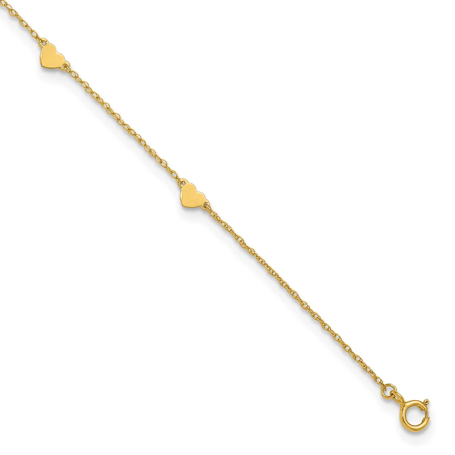 Heart 6 Station 10 Inch Anklet 10k Gold Polished, MPN: 10ANK381-10, UPC: