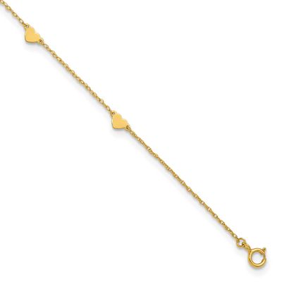 Heart 6 Station 10 Inch Anklet 10k Gold Polished, MPN: 10ANK381-10, UPC: