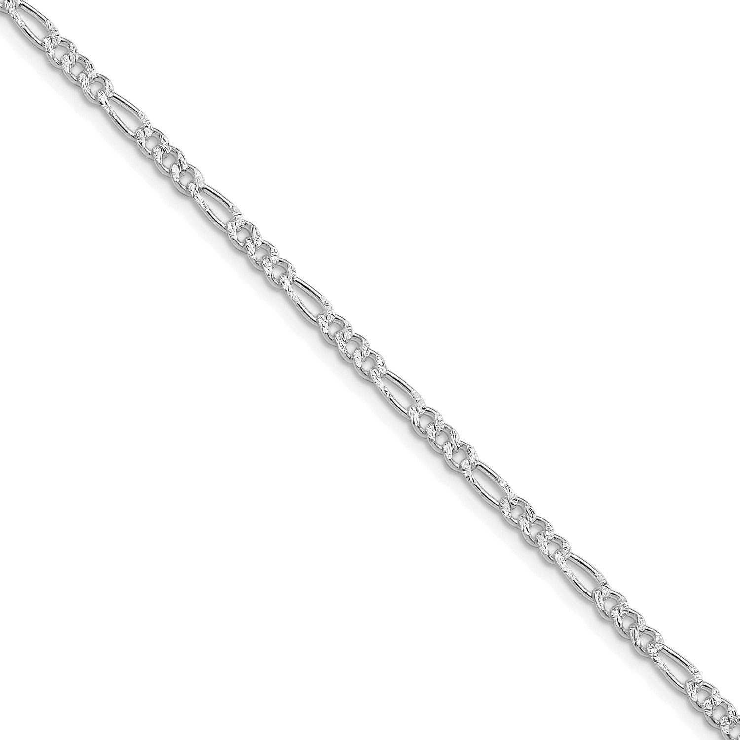 3mm Pavc Flat Figaro Chain 16 Inch Sterling Silver Rhodium-Plated, MPN: QFF080R-16, UPC: