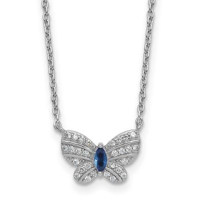 CZ and Glass Butterfly 16 Inch with 2 Inch Extension Necklace Sterling Silver Rhodium-Plated, MPN: …