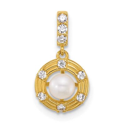 Grooved Fwc Pearl CZ Circle Pendant 14k Gold Polished, MPN: XF880, UPC: