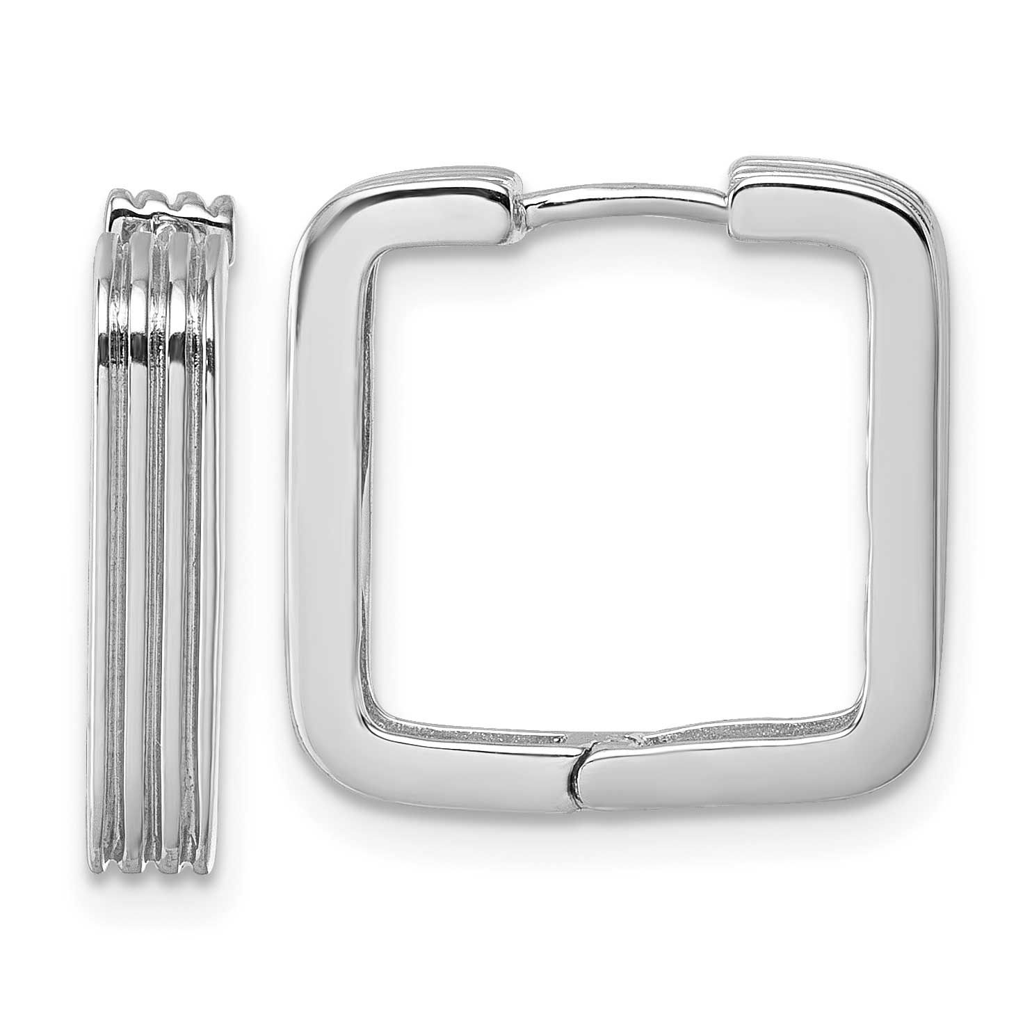 Polished and Grooved Square Hoop Earrings Sterling Silver Rhodium-Plated, MPN: QE17939, UPC:
