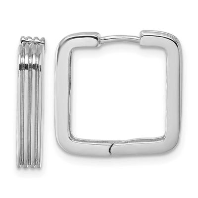 Polished and Grooved Square Hoop Earrings Sterling Silver Rhodium-Plated, MPN: QE17939, UPC: