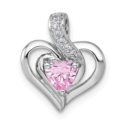 Pink/White CZ Heart Chain Slide Pendant 19.4 Inch Sterling Silver Rhodium-Plated Polished, MPN: QC1…
