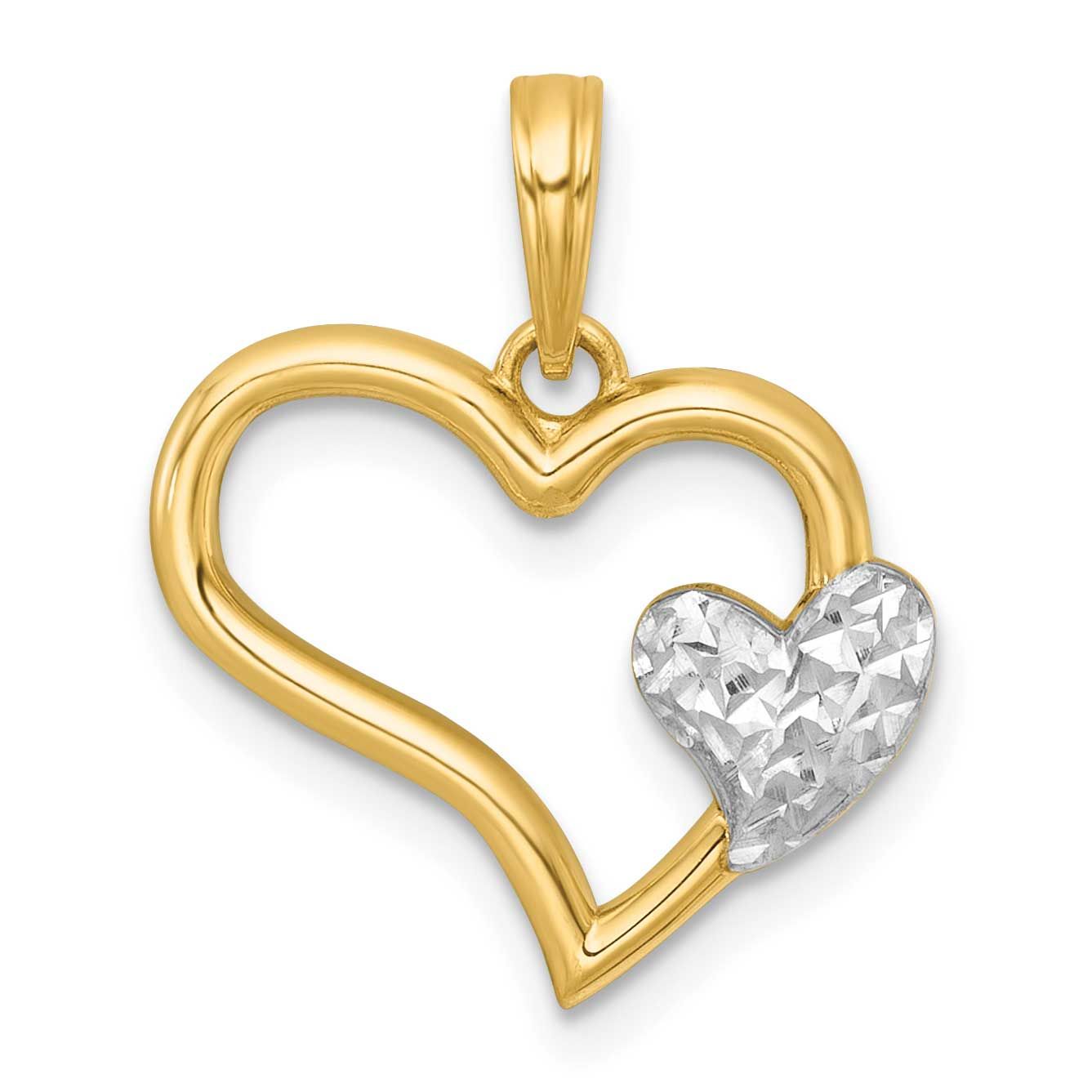 Heart Shape with Mini Heart Charm 14k Gold with Rhodium Polished, MPN: K9994, UPC: