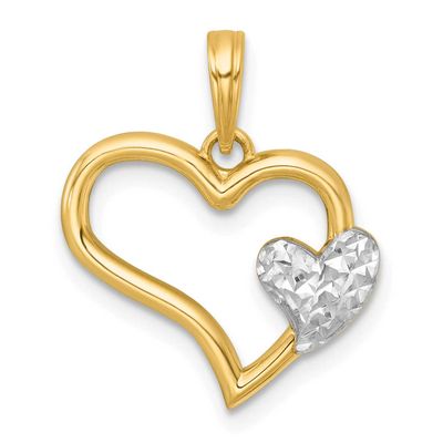 Heart Shape with Mini Heart Charm 14k Gold with Rhodium Polished, MPN: K9994, UPC: