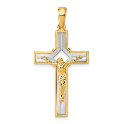 Satin Crucifix with Square Cut Out Pendant 14K Two Tone Gold Polished, MPN: K10092, UPC: