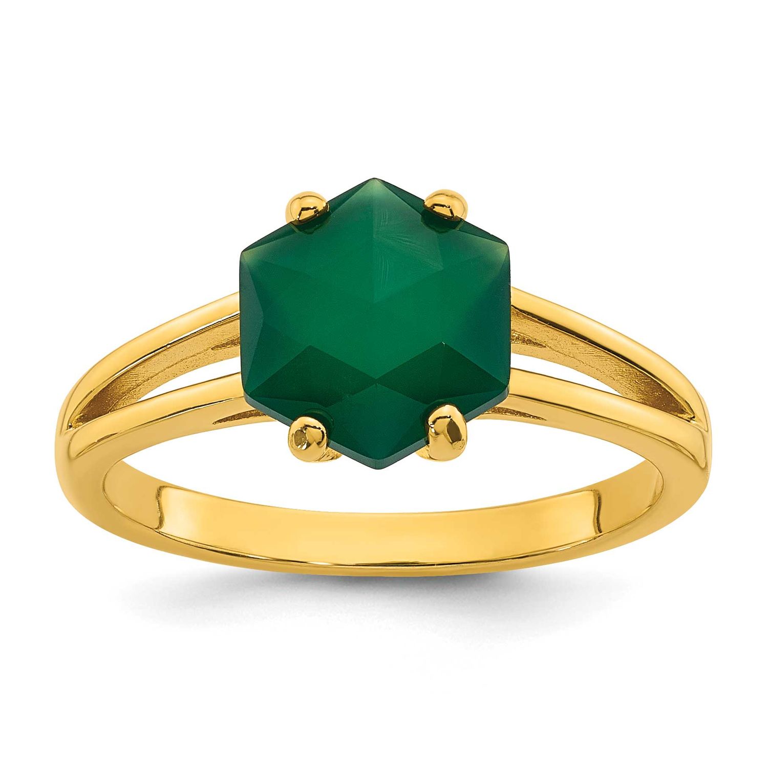 Green Chalcedony Ring Sterling Silver Gold-Tone, MPN: QG7190R-7, UPC: