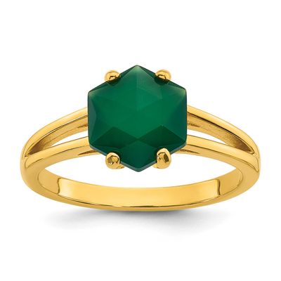 Green Chalcedony Ring Sterling Silver Gold-Tone, MPN: QG7190R-7, UPC:
